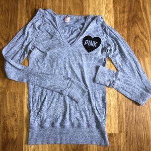 Blue long sleeve tee with hood
